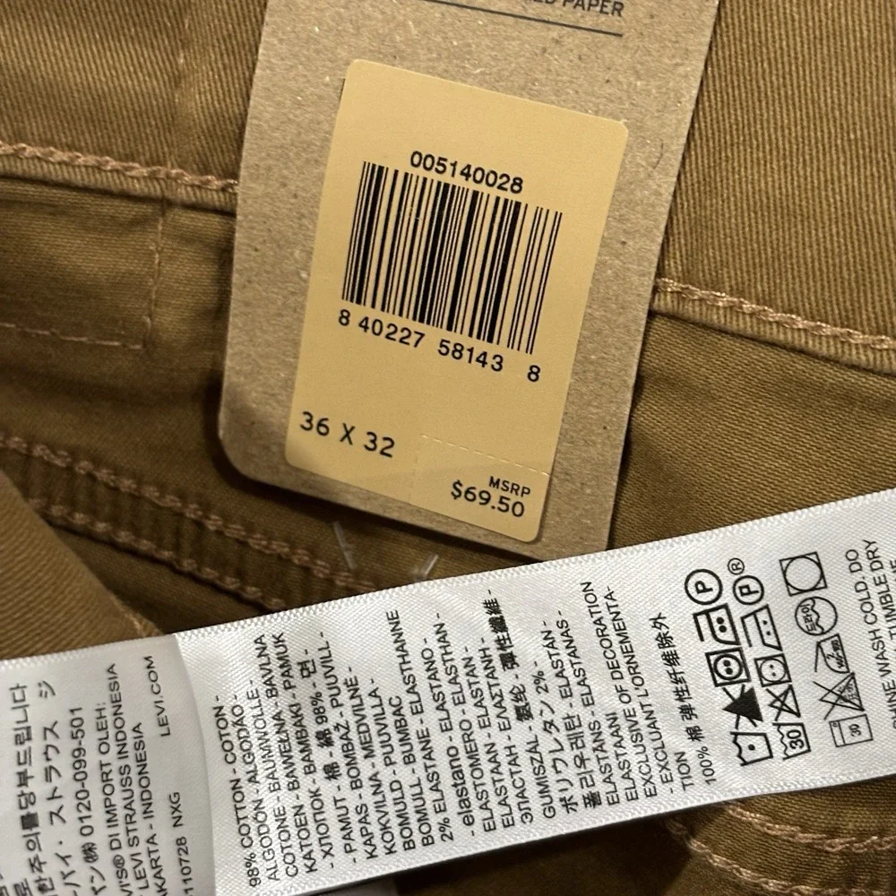 NWT Levi's 514 Jeans Mens 36x32 Straight Mid Rise Premium Soft Twill Brown Khaki